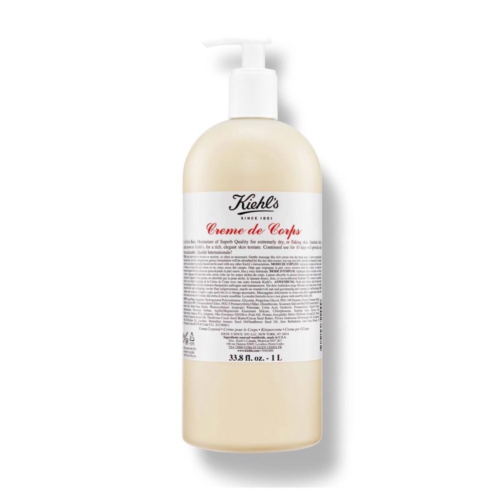 Kiehl's Creme de Corps Body Lotion with Cocoa Butter - 1 Liter 33.8 Fl Oz Pump